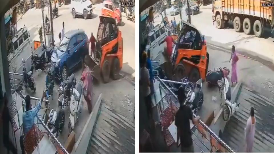 driverlessghmcearthmoverrunsovervehiclesinhyderabad
