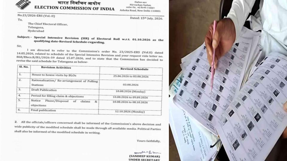 SIR enumeration extended to Aug 3 in Telangana