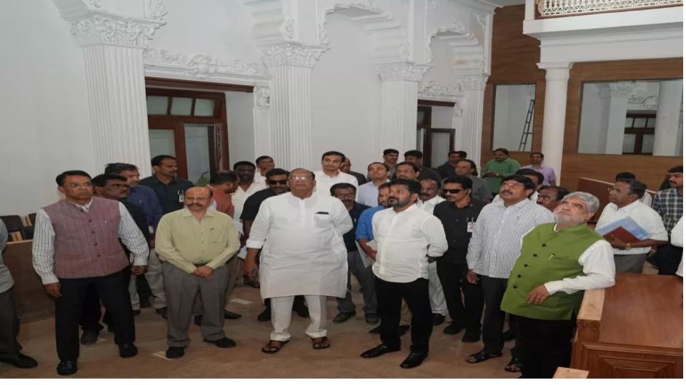 CM Revanth Ispects renovation works of Telangana Legislative Council building