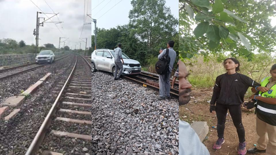 Woman drives car on railway track near Shankarpally, triggers panic
