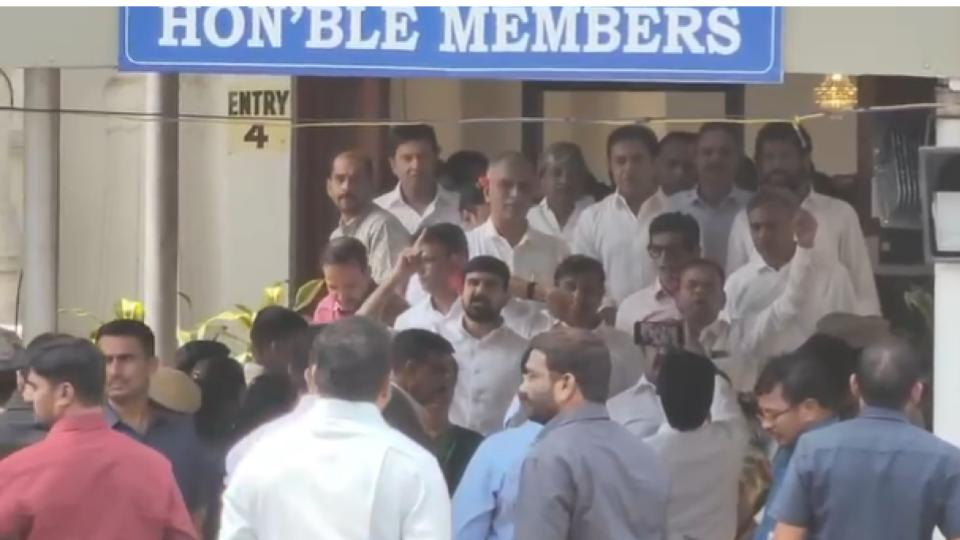 BRS MLAs stage walkout during Telangana Budget speech