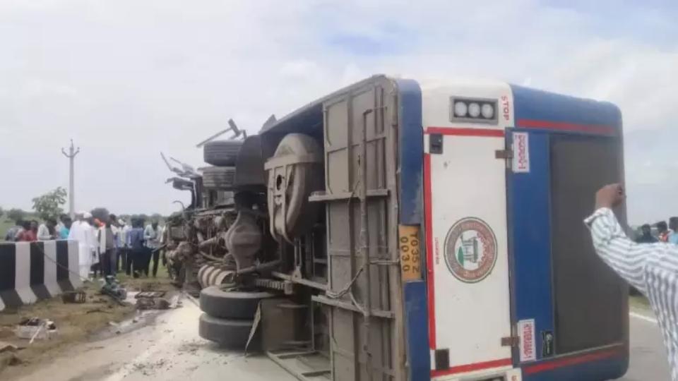RTC Bus Overturns in Kamareddy District, Driver Dies