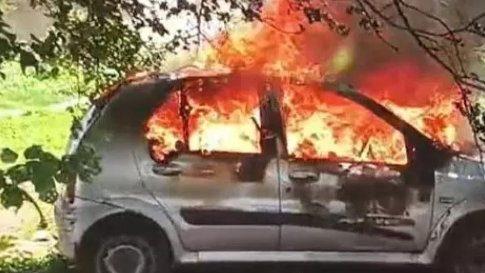 Car Catches Fire At Shankarnagar Colony in Hayathnagar