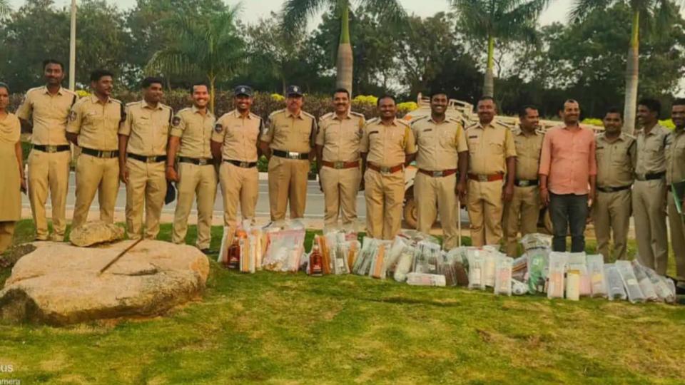 Excise dept seizes 107 non duty liquor bottles in Shamshabad