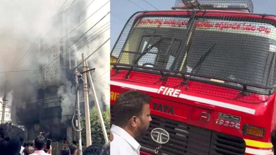 Private School gutted in a fire at Pothireddypally junction, Sangareddy