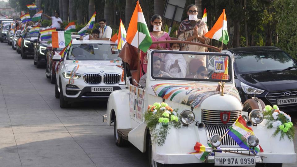 Tiranga Ahimsa car rally held in Hyderabad