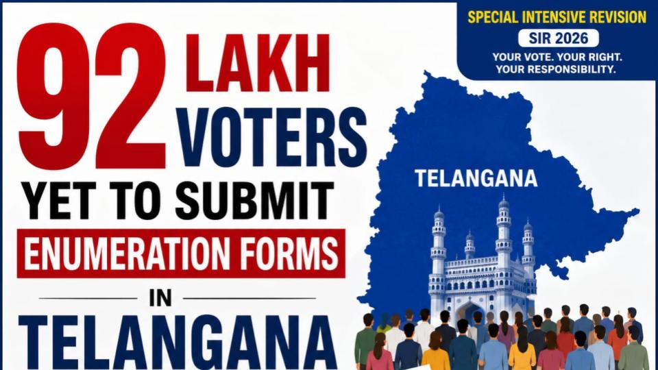 Over 92 lakh voters yet to submit enumeration forms in Telangana