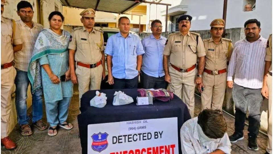 Telangana excise dept seized Harish Oil of Rs 10 lakh, one held