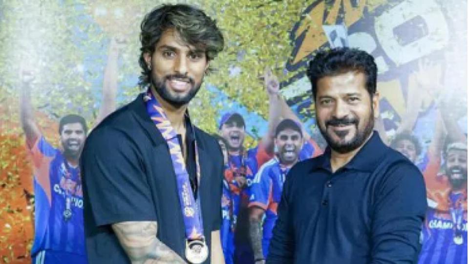 Telangana CM Revanth Reddy felicitates Tilak Varma