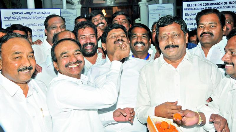 trsbagsall3seatsinrajyasabhapolls