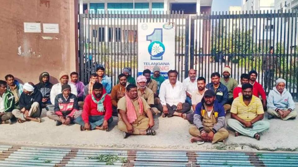 Municipal workers protest over unpaid salaries in Gajwel