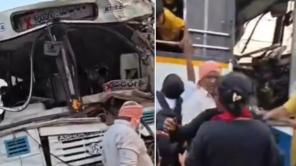 TGSRTC Bus Hits Divider In Karimanagar, Passengers Injured