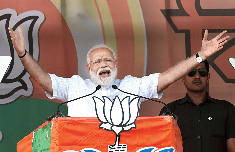 PM Modi addresses an election rally at LB Stadium in Hyderabad