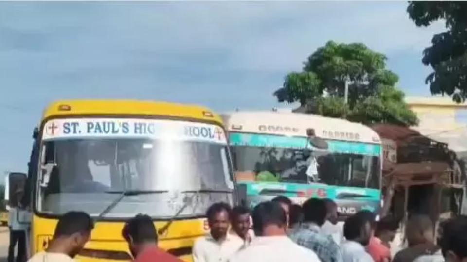 Speeding Lorry Hits School Bus in Mahabubabad, No Casualties