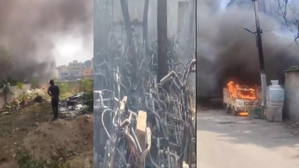 Massive Fire At EV-bike Warehouse In Moosapet.