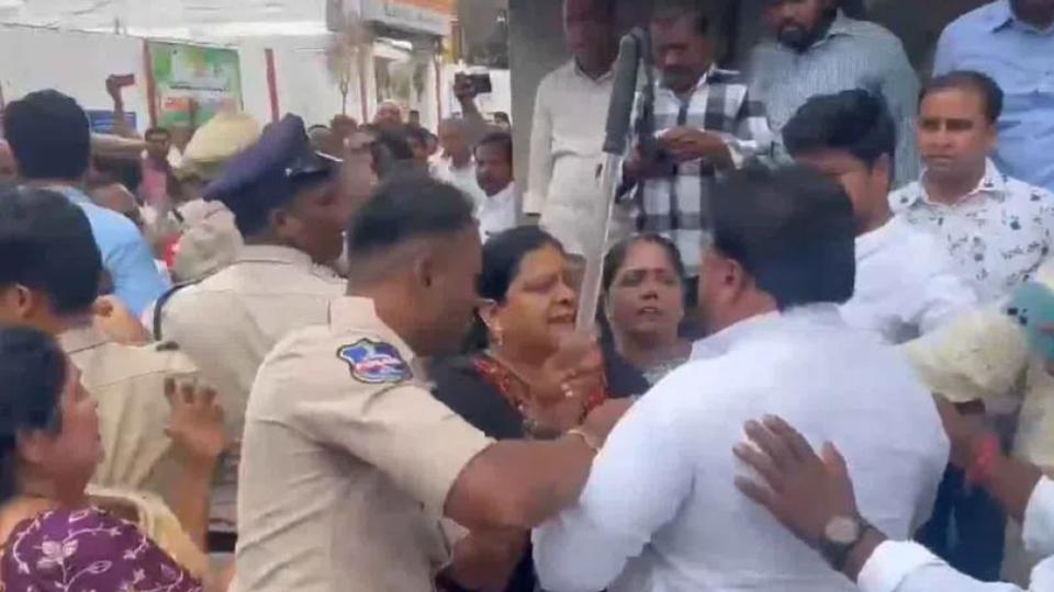 Tension at Alwal temple as Congress, BRS leaders clash during Bonalu event
