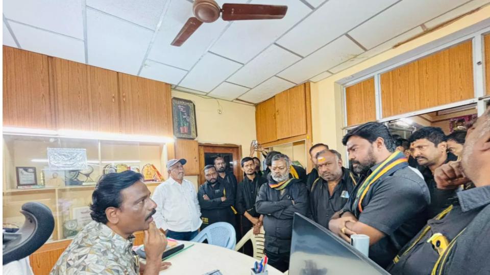 Ayyappa devotees stage protest at Nalanda School in Neredmet