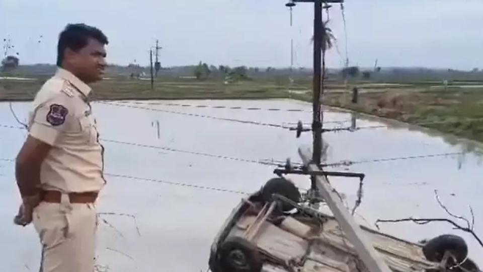 Driver Escapes Safely After Car Crashes into Pole in Nizamabad