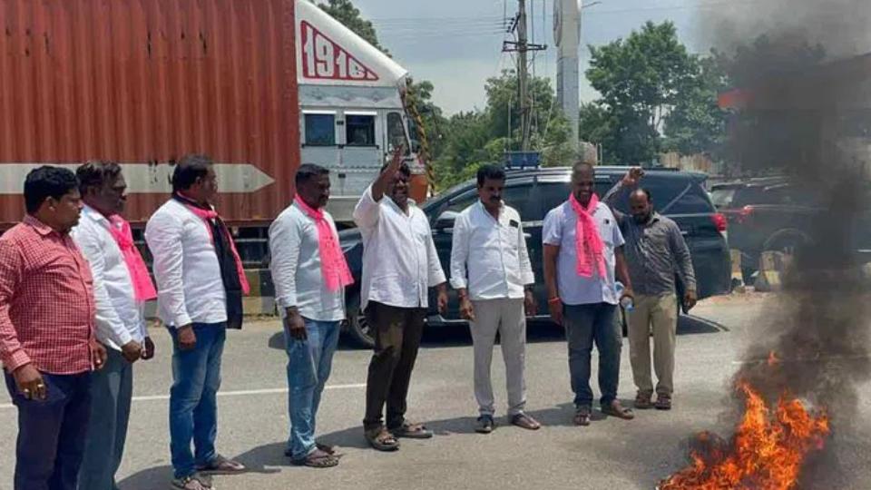 brs-stages-protests-across-erstwhile-medak-over-arrest-of-mlas
