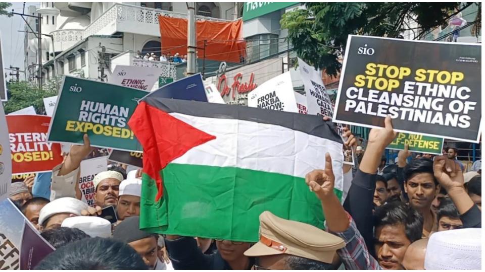 Students hold pro-Palestine protest at Masjid-e-Azizia in Mehdipatnam