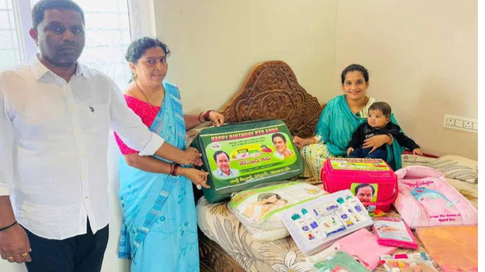 Adilabad’s Gadge Meenakshi Sarpanch extends KCR kits to new mothers