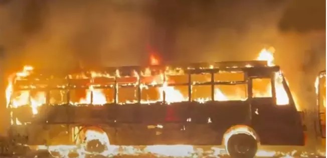 Private bus gutted in fire at Medchal
