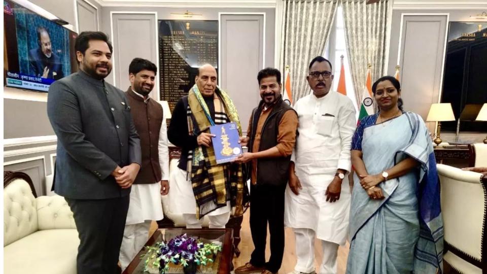 CM Revanth Invites Rajnath Singh for Gandhi Sarovar Project Foundation Ceremony