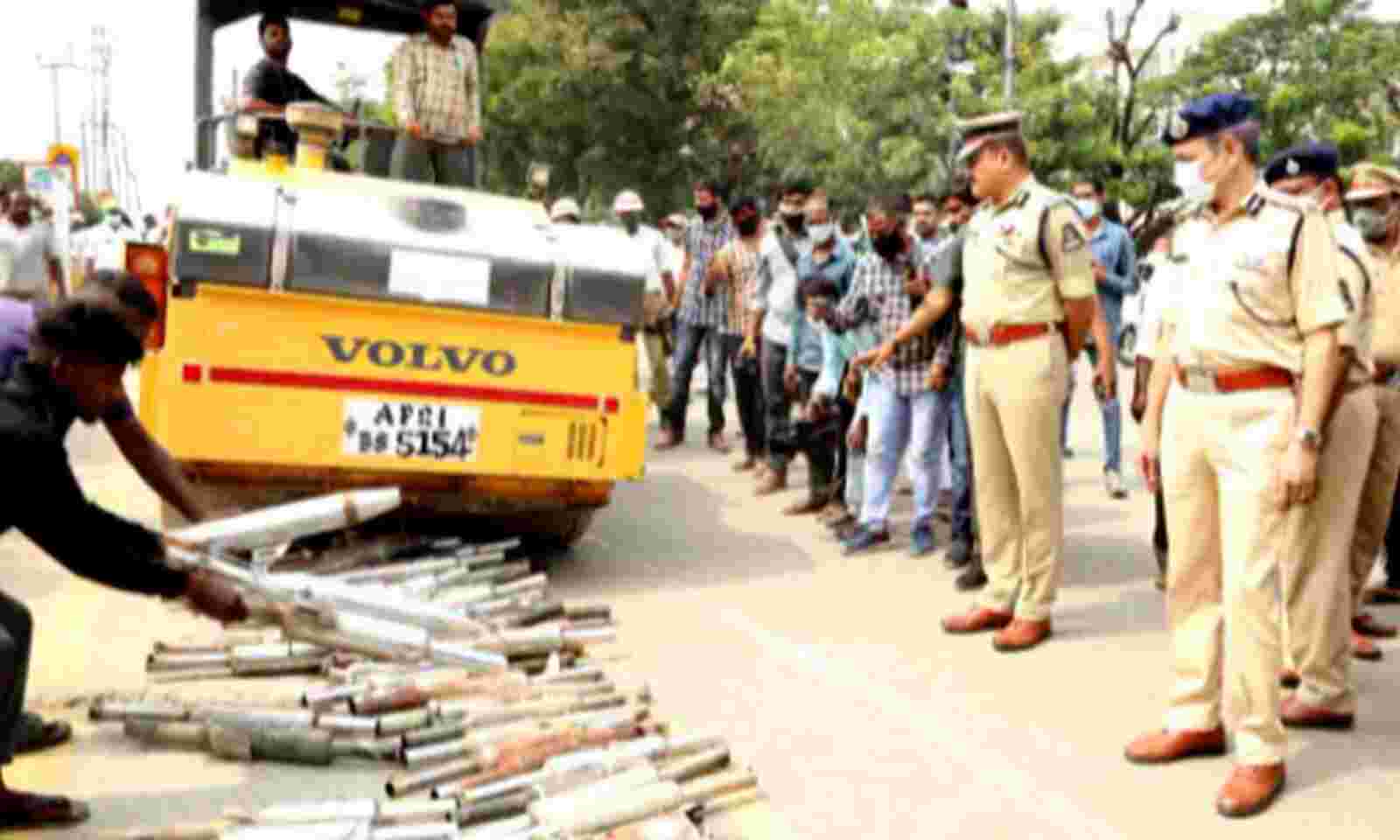 hyderabadtrafficpolicedestroymodifiedbikesilencers