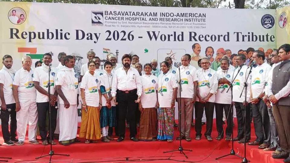 Laryngectomy survivors sings National Anthem at Basavatarakam Hospital 
