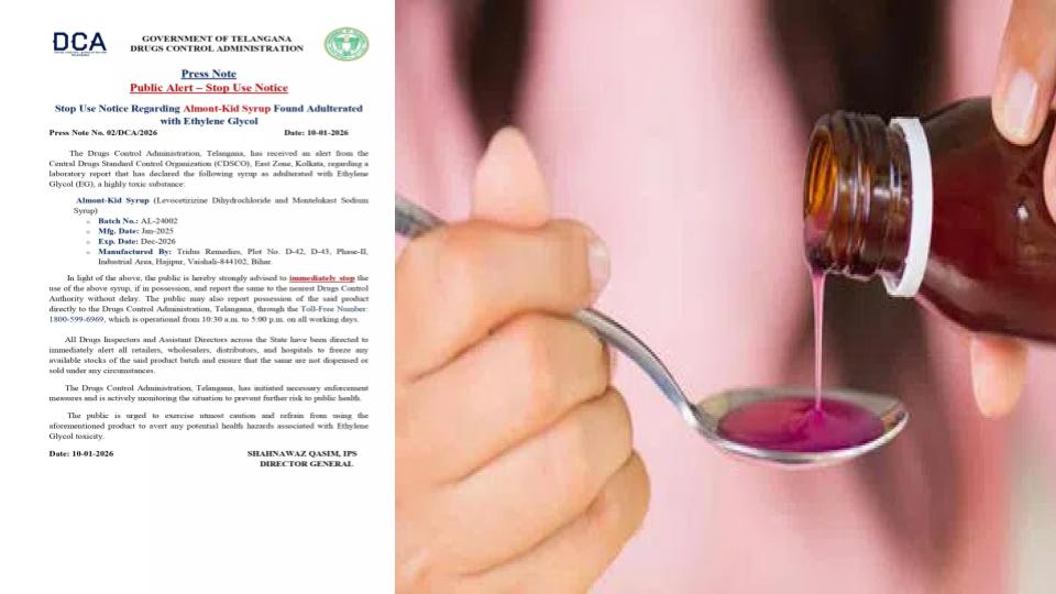Telangana govt bans Almont-Kid syrup after CDSCO warns