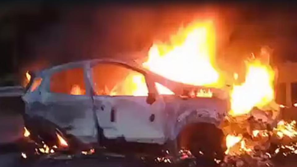 Car catches fire on Khairatabad Road, no casualties