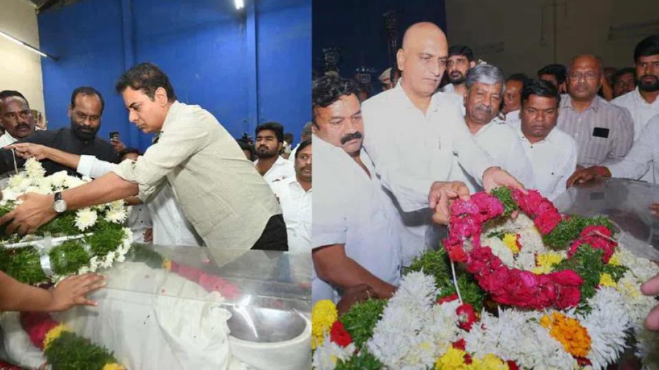 KTR, Harish Rao floral pay tributes to Telangana Poet Ande Sri
