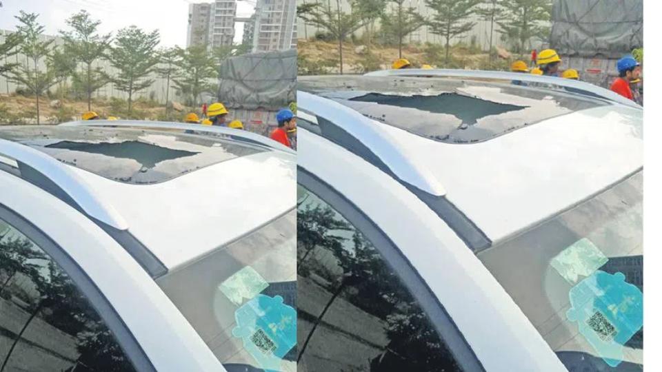 Concrete piece falls on car near Chirec School, student escapes unhurt