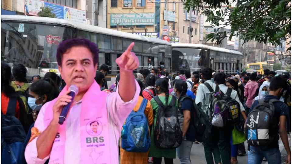 KTR condemns city bus fare hike by Congress govt