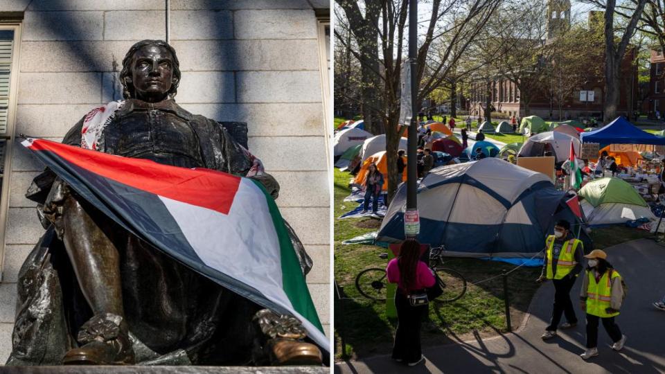 Protestors replace US flag with Palestinian at Harvard University