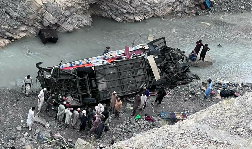 30 passengers killed as passenger bus, car plunged into deep ravine Karakoram Highway, Khyber Pakhtunkhwa in Pakistan