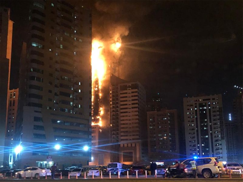 massivefirereportedinoneofresidentialtowersinsharjahuae