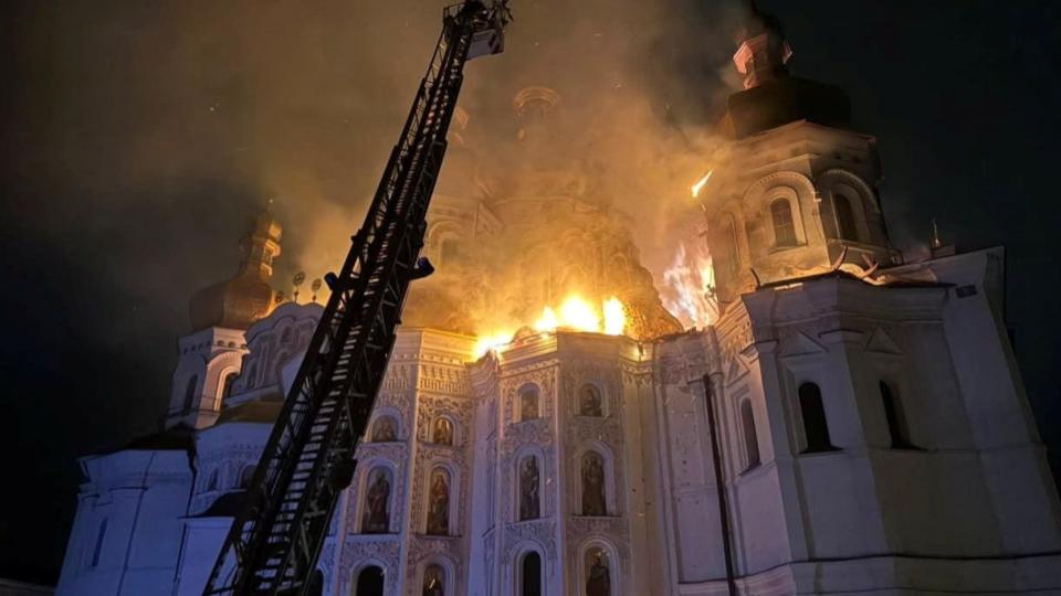 Russian Strikes Kill Nine in Ukraine, Set Monastery Ablaze