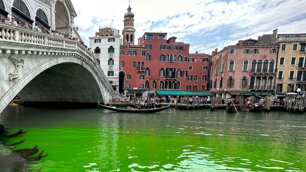 Canal water in Venice turns fluorescent green, authorities launch probe
