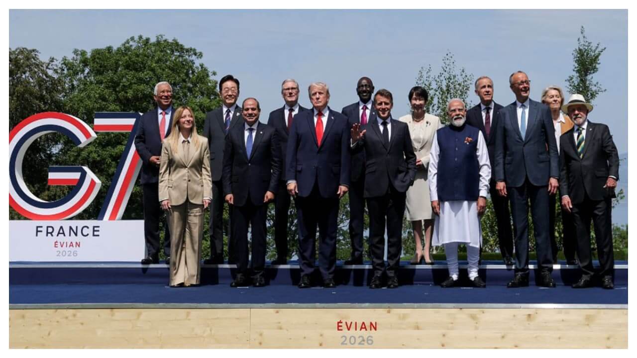 PM Modi takes centre stage with Trump, Macron in front row of G7 leaders