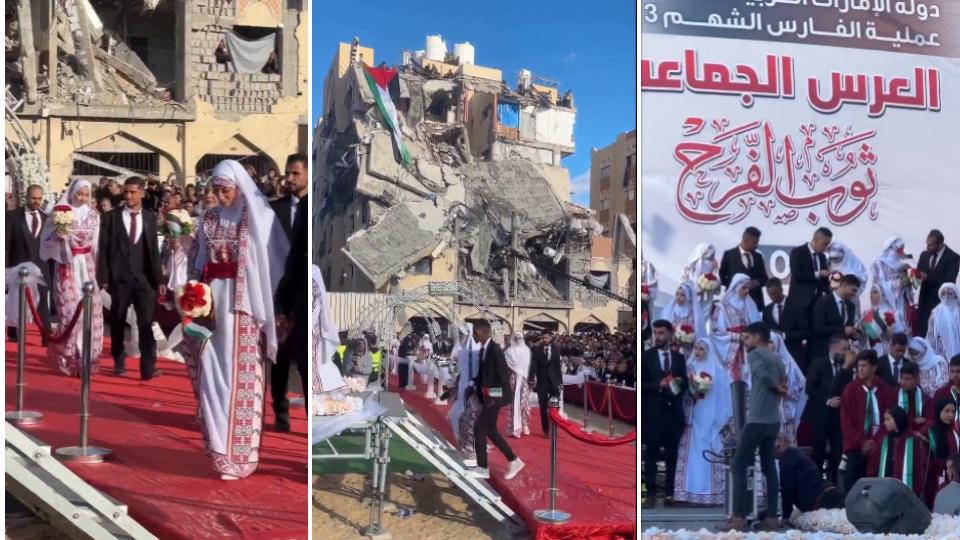 Video of Gaza mass wedding brings joy amid city ruins