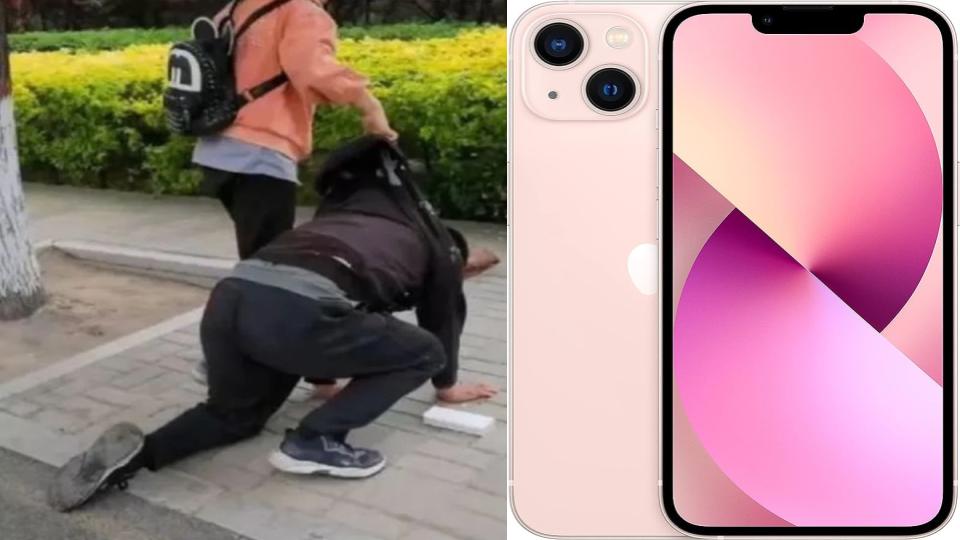 China Father kneels in front of daughter after not being able to buy her an iPhone