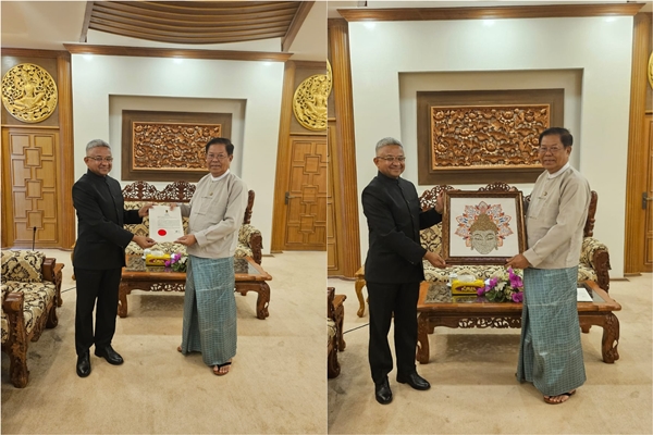 indianambassadortomyanmarabhaythakurmeetsdeputypmandforeignministerofmyanmar