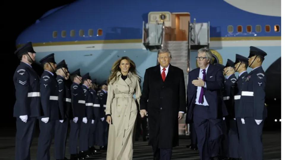 US President Donald Trump, First Lady arrive in UK