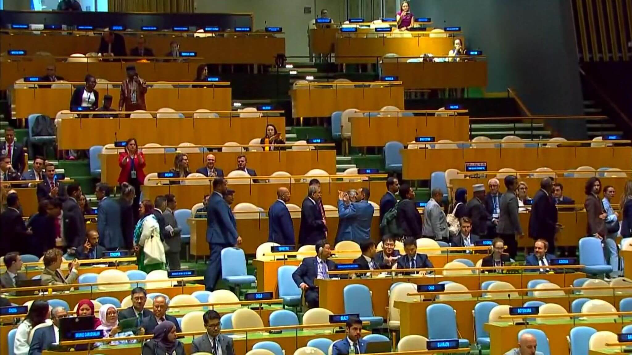 Diplomats walk out of the UN General Assembly as Netanyahu addressed the session, protesting Israel