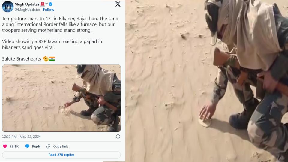 BSF jawan posted in Rajasthan roasts papad in Bikaner’s hot sand