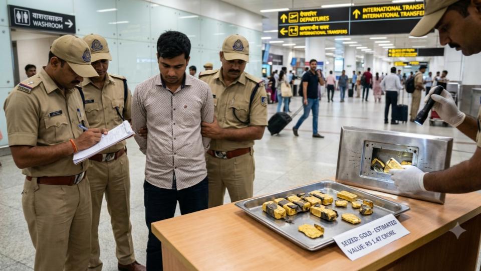 Passenger Held With Rs 1.47 Cr Gold Hidden in Delhi Airport Washroom