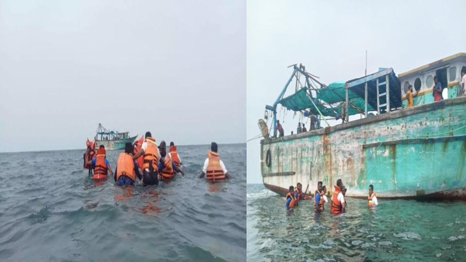 Fishermen Rescued from Rameswaram Boat Runs Aground In Lankan Waters.