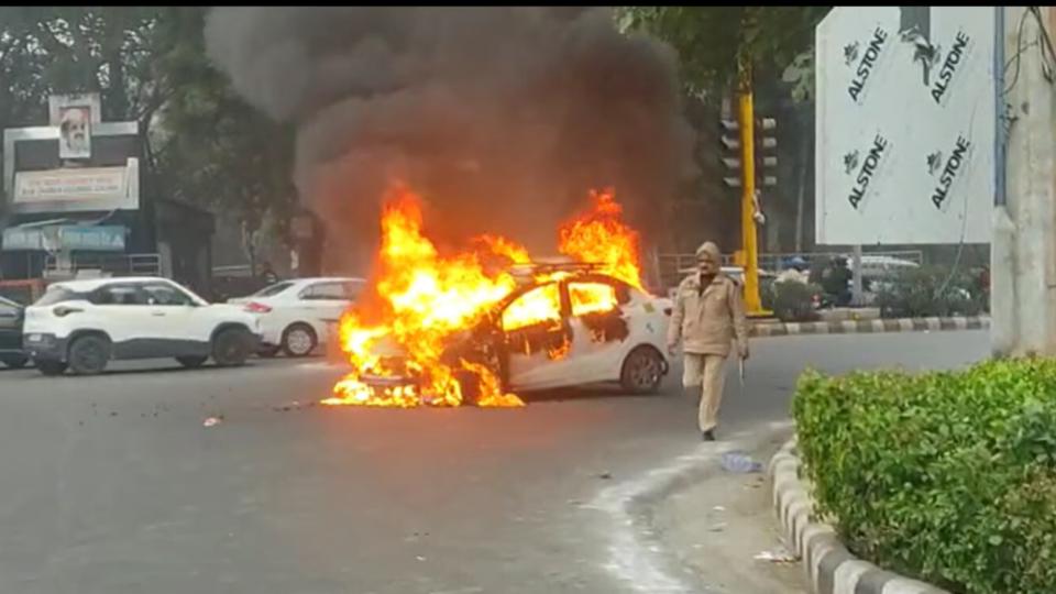 Moving car catches fire in west Delhi, no casualties