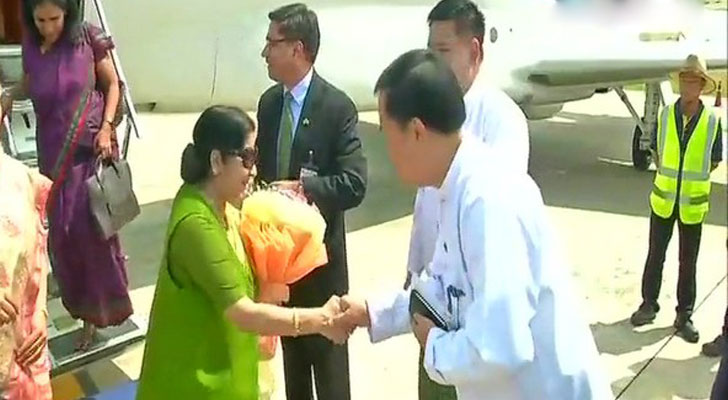 sushmaswarajreachedthecapitalofmyanmarfortwodayofficialvisittothecountry